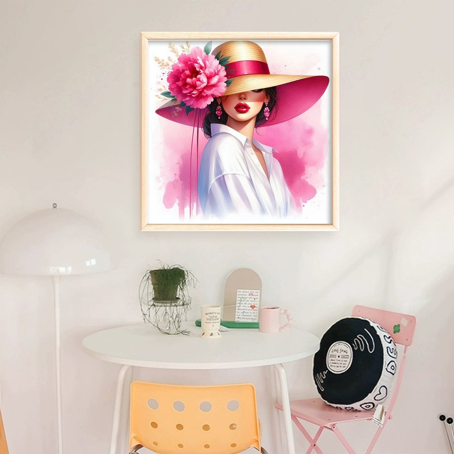 Beige Hat Peony Lady - Full 11CT Stamped Cross Stitch 40x40CM - Huacan