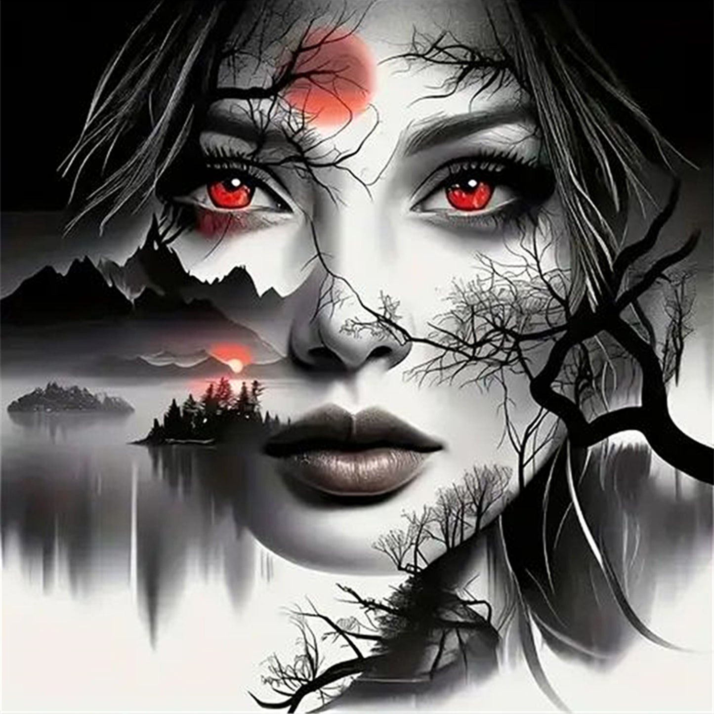 Forest Night Lady - Full 11CT Stamped Cross Stitch 40x40CM - Huacan