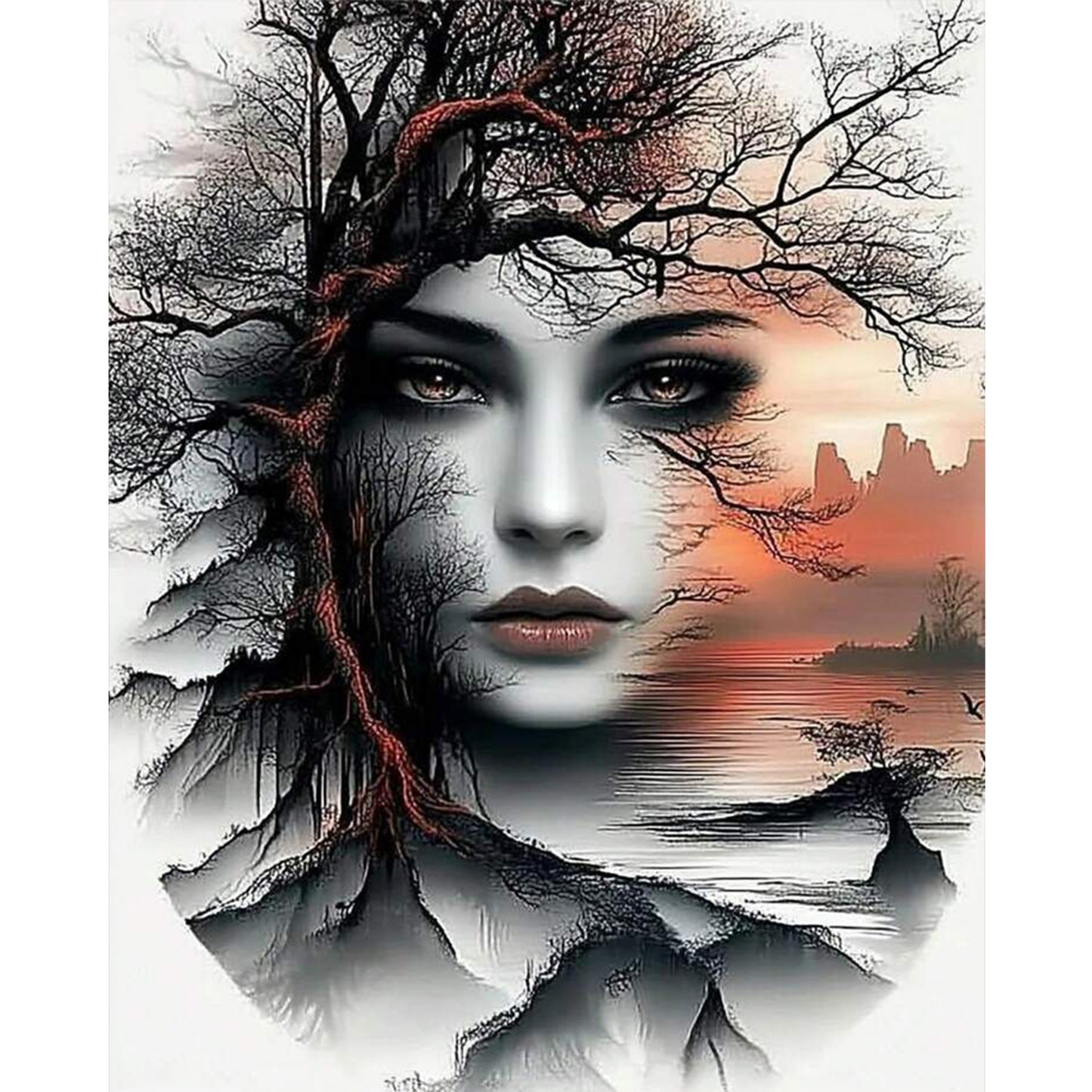 Sunset Mountain Lady - Full 11CT Stamped Cross Stitch 40x50CM - Huacan