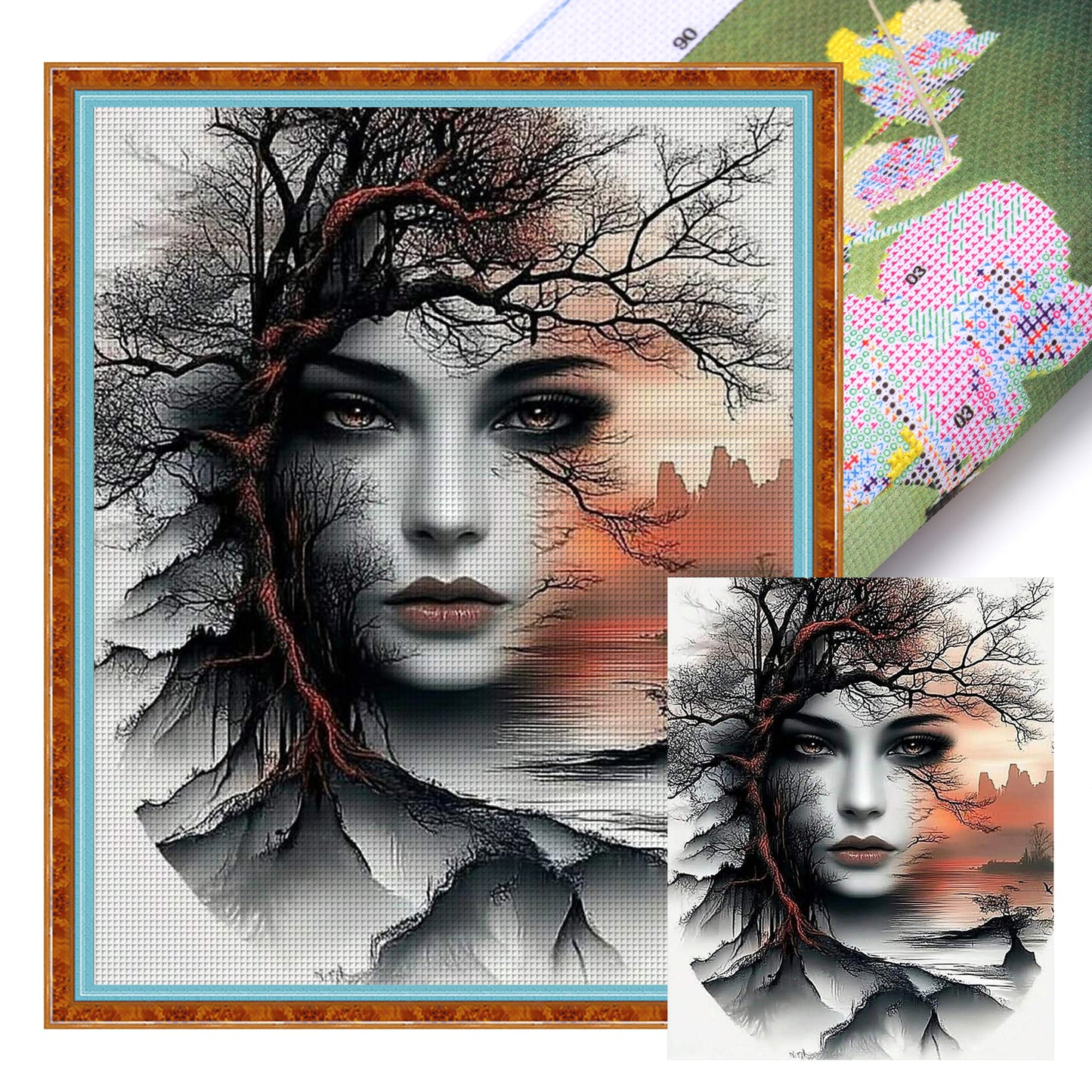 Sunset Mountain Lady - Full 11CT Stamped Cross Stitch 40x50CM - Huacan