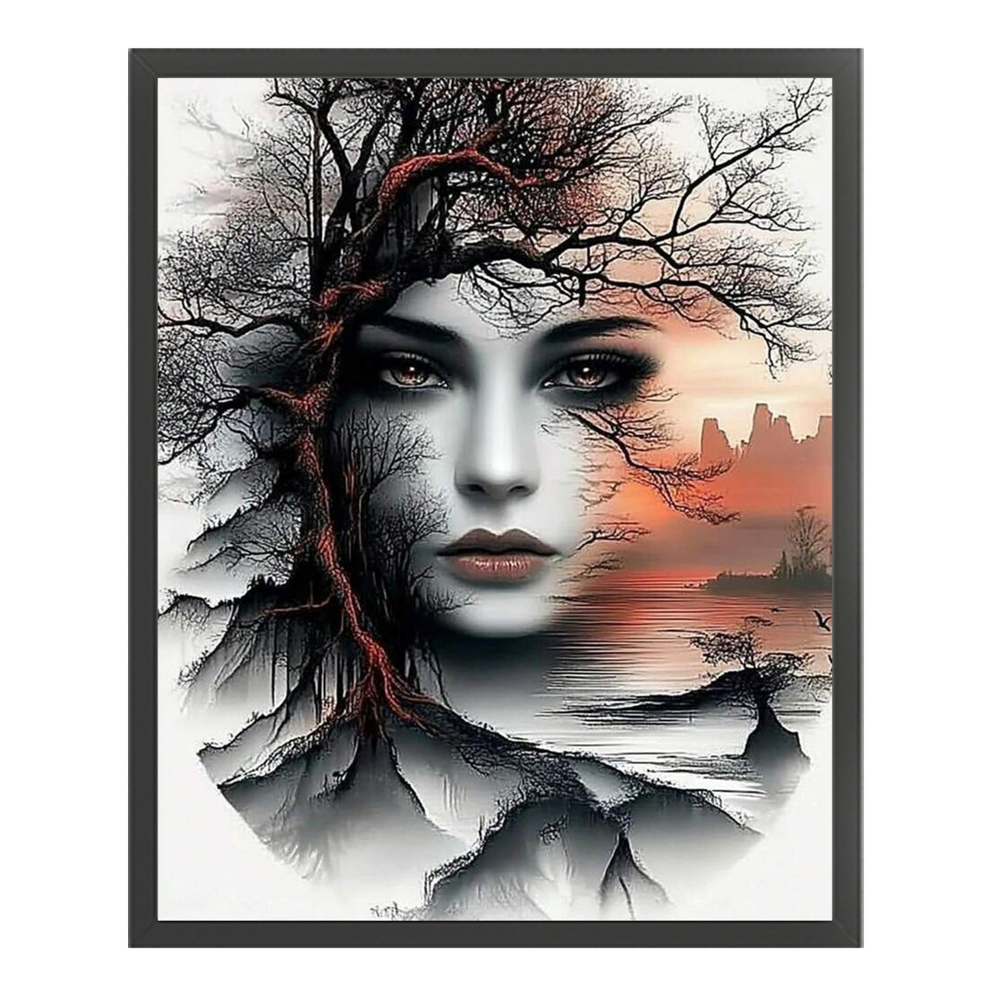 Sunset Mountain Lady - Full 11CT Stamped Cross Stitch 40x50CM - Huacan