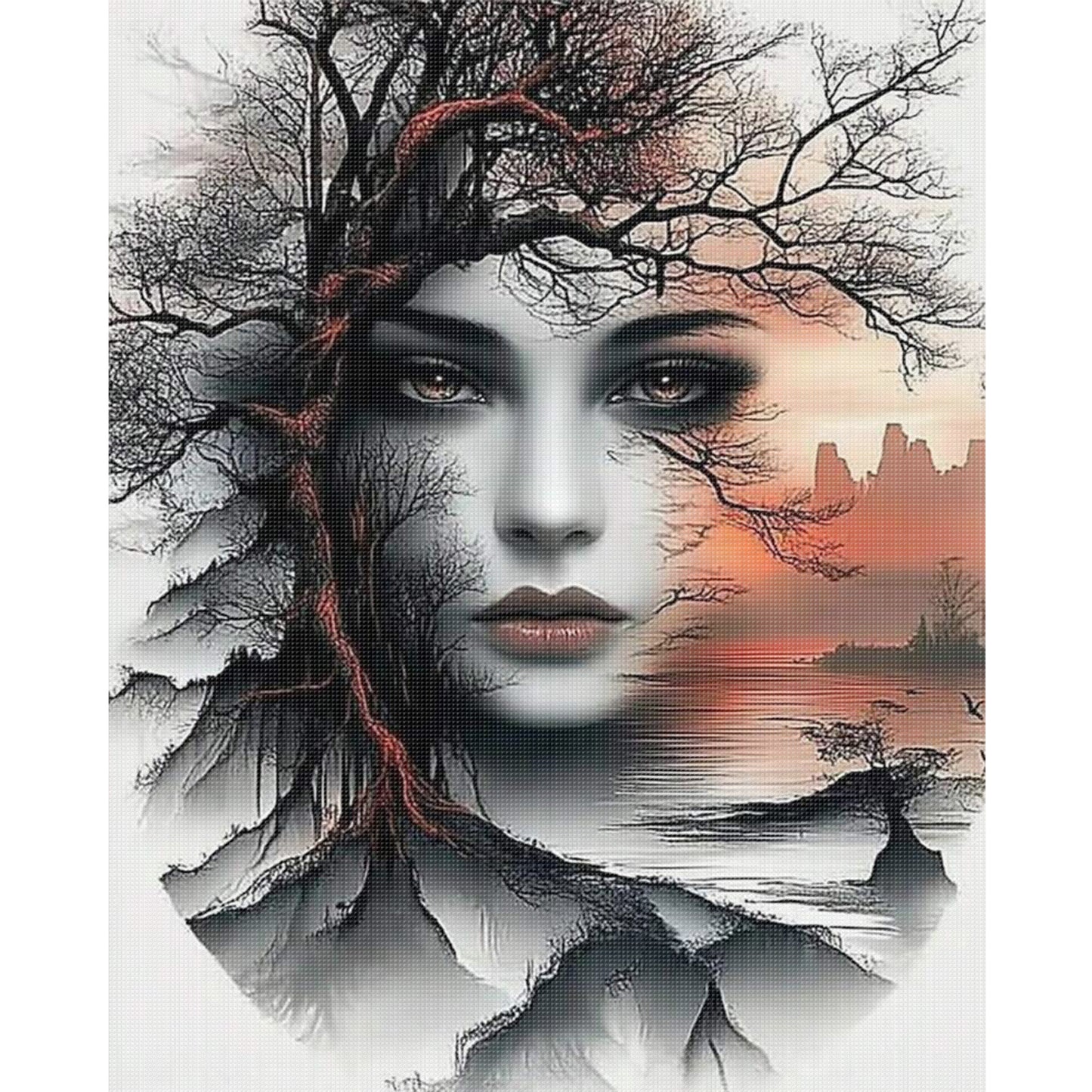 Sunset Mountain Lady - Full 11CT Stamped Cross Stitch 40x50CM - Huacan
