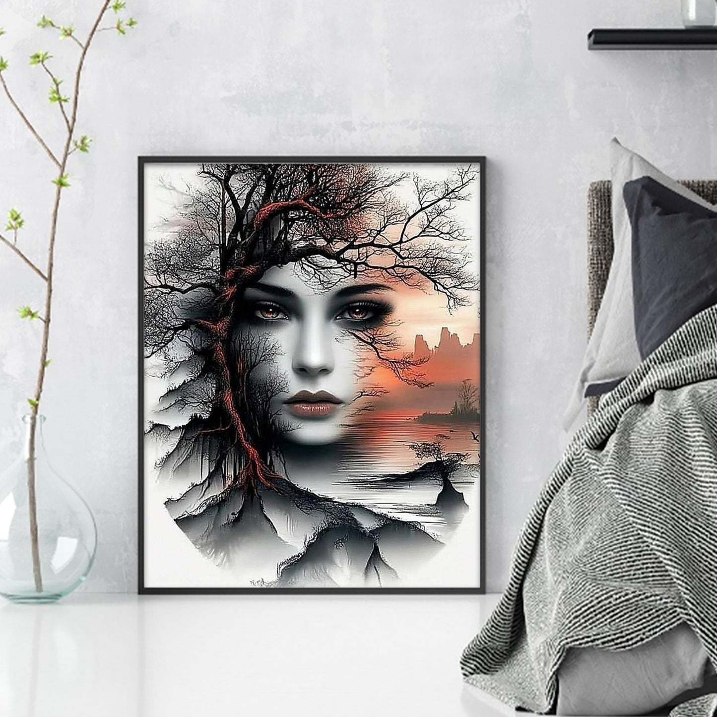 Sunset Mountain Lady - Full 11CT Stamped Cross Stitch 40x50CM - Huacan