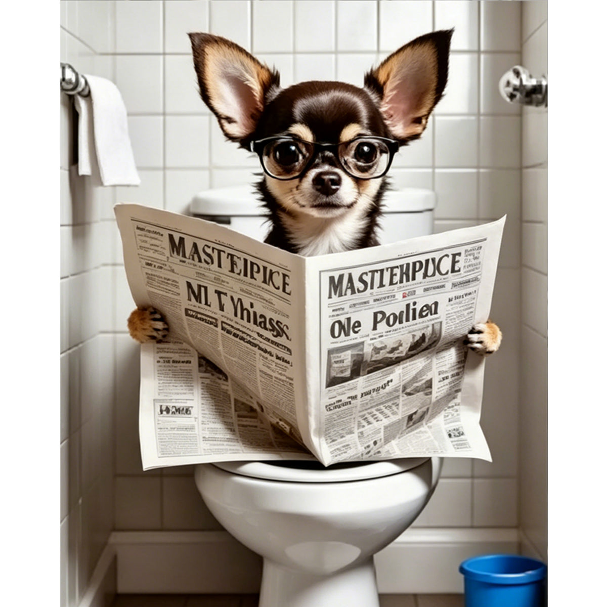 Chihuahua liest Zeitung mit Brille-Hund - Vollständiges 11CT gestempeltes Kreuzstich-Set 40x50CM - Huacan