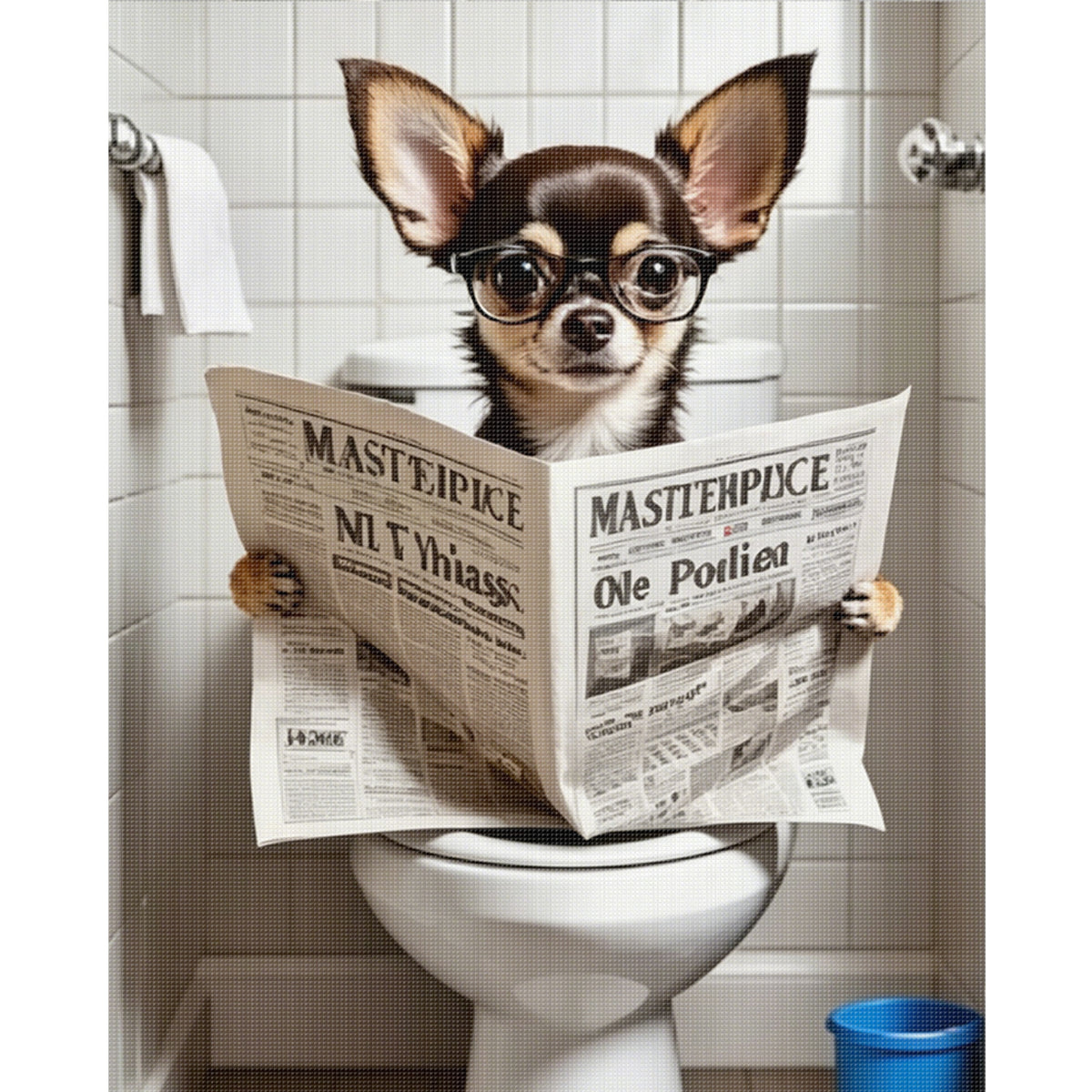 Chihuahua liest Zeitung mit Brille-Hund - Vollständiges 11CT gestempeltes Kreuzstich-Set 40x50CM - Huacan