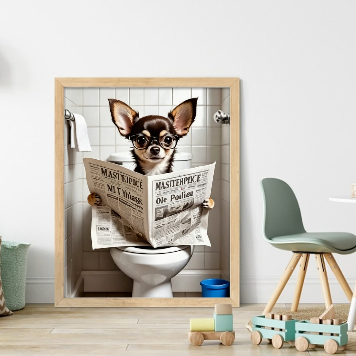 Chihuahua liest Zeitung mit Brille-Hund - Vollständiges 11CT gestempeltes Kreuzstich-Set 40x50CM - Huacan