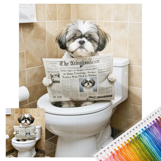 Shih Tzu liest auf der Toilette-Hund - Vollständiges 11CT gestempeltes Kreuzstich-Set 40x50CM - Huacan