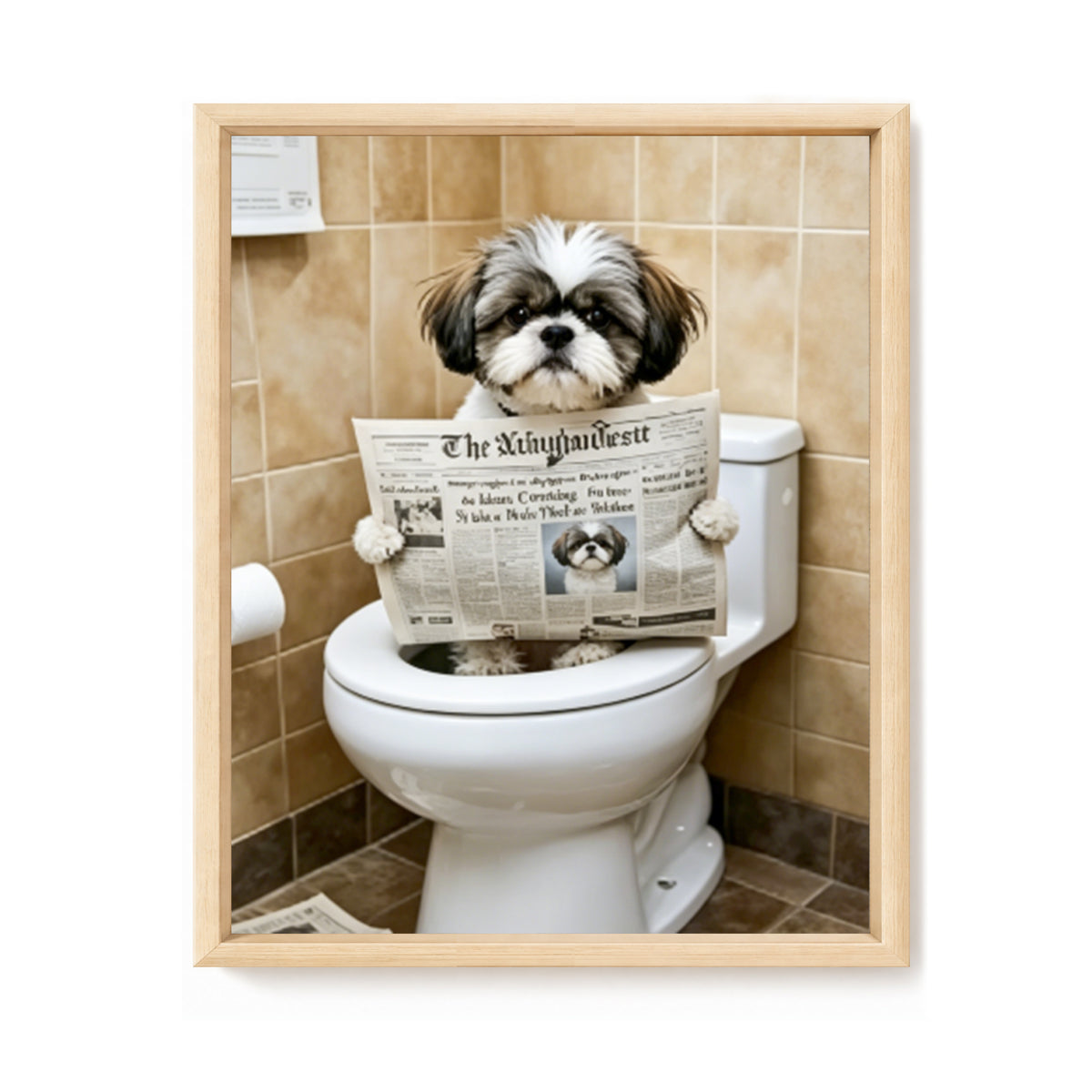Shih Tzu liest auf der Toilette-Hund - Vollständiges 11CT gestempeltes Kreuzstich-Set 40x50CM - Huacan