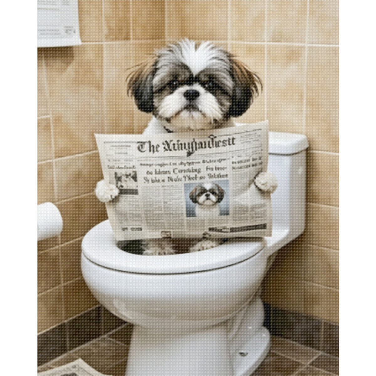 Shih Tzu liest auf der Toilette-Hund - Vollständiges 11CT gestempeltes Kreuzstich-Set 40x50CM - Huacan