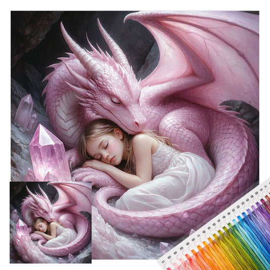 Mädchen und Drache – Komplettes 11CT Stempel-Kreuzstichset 45x45 cm – Huacan