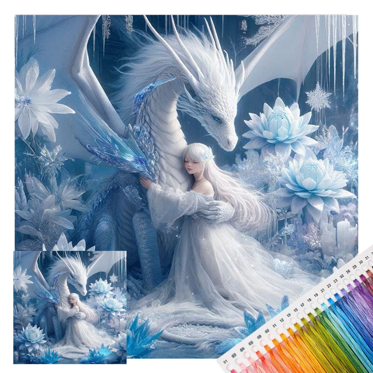 Girl And Ice Dragon - Full 11CT Stamped Cross Stitch 45x45CM - Huacan