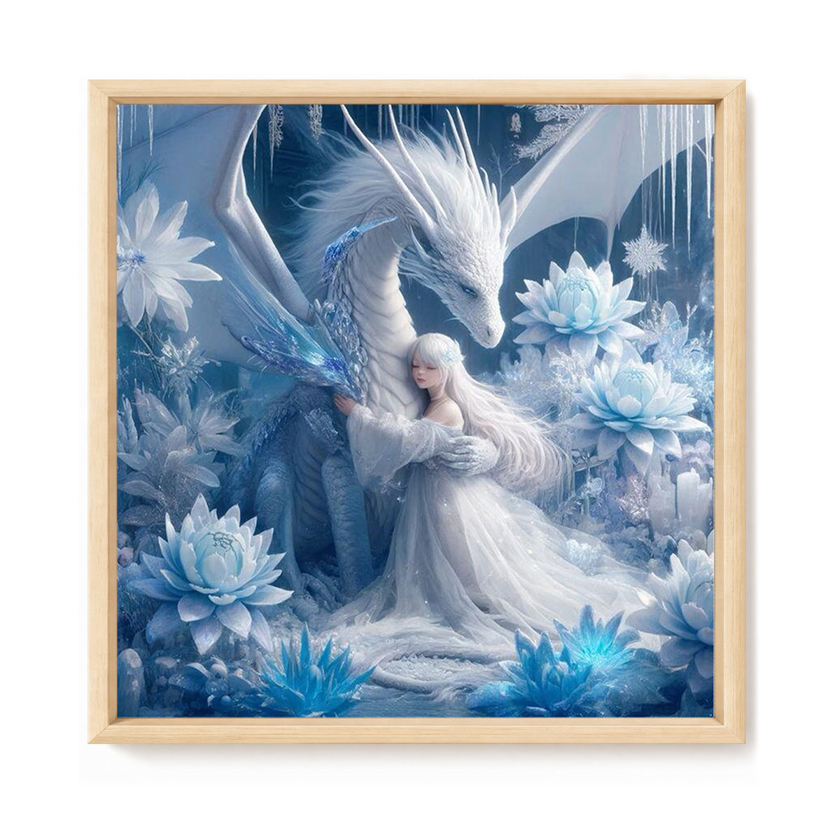 Girl And Ice Dragon - Full 11CT Stamped Cross Stitch 45x45CM - Huacan