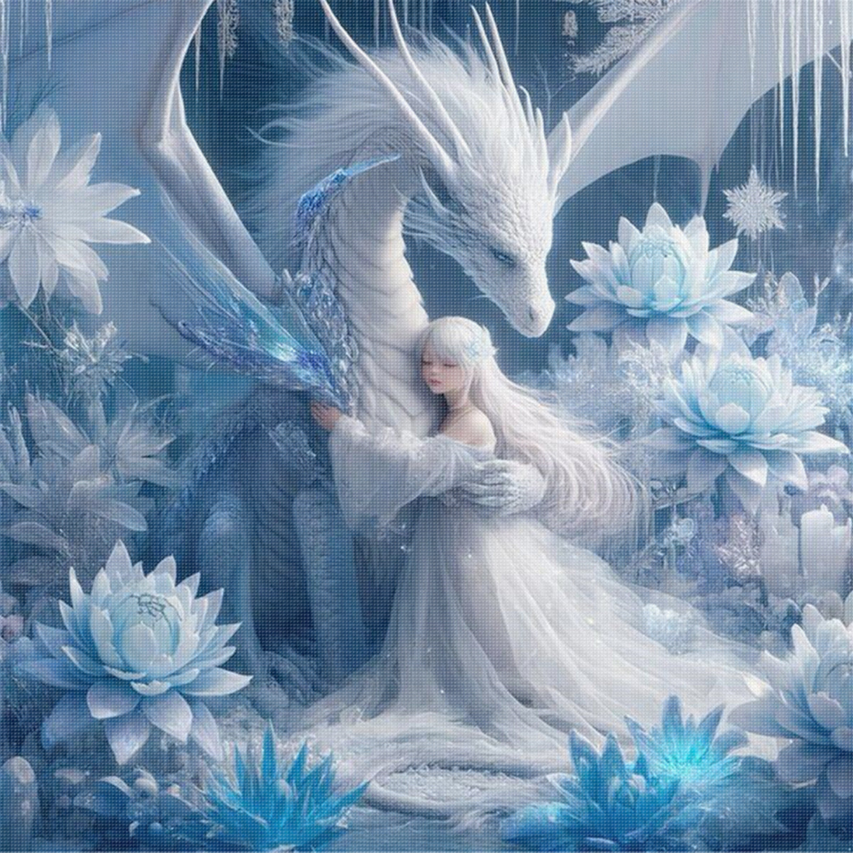 Girl And Ice Dragon - Full 11CT Stamped Cross Stitch 45x45CM - Huacan