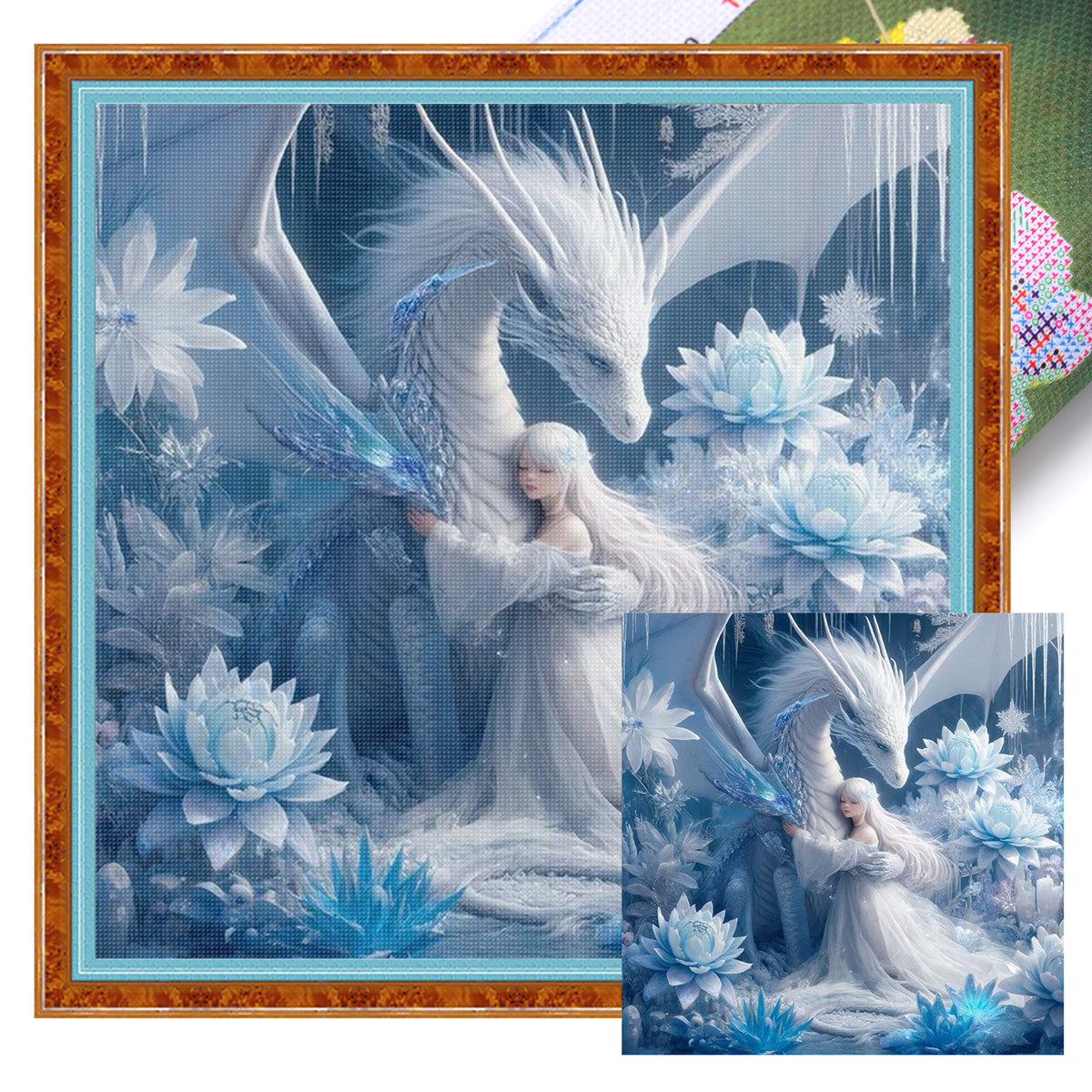 Girl And Ice Dragon - Full 11CT Stamped Cross Stitch 45x45CM - Huacan