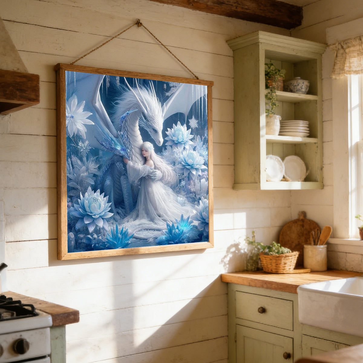 Girl And Ice Dragon - Full 11CT Stamped Cross Stitch 45x45CM - Huacan
