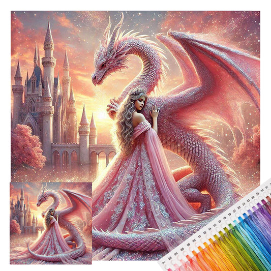 Schloss und Drache – Vollständiges 11CT gestempeltes Kreuzstich-Set 45x45CM – Huacan