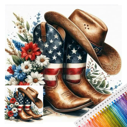 Blaue bestickte Cowboystiefel - Vollständiges 11CT gestempeltes Kreuzstich-Set 40x40CM - Huacan