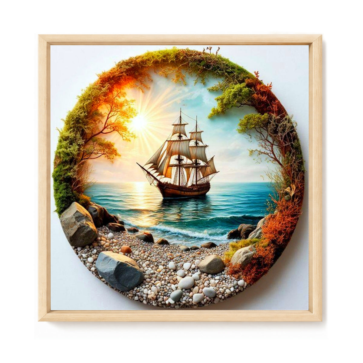 Segelboot im Morgenlicht - Vollständiges 14CT Stempel-Kreuzstichset 30x30CM - Huacan
