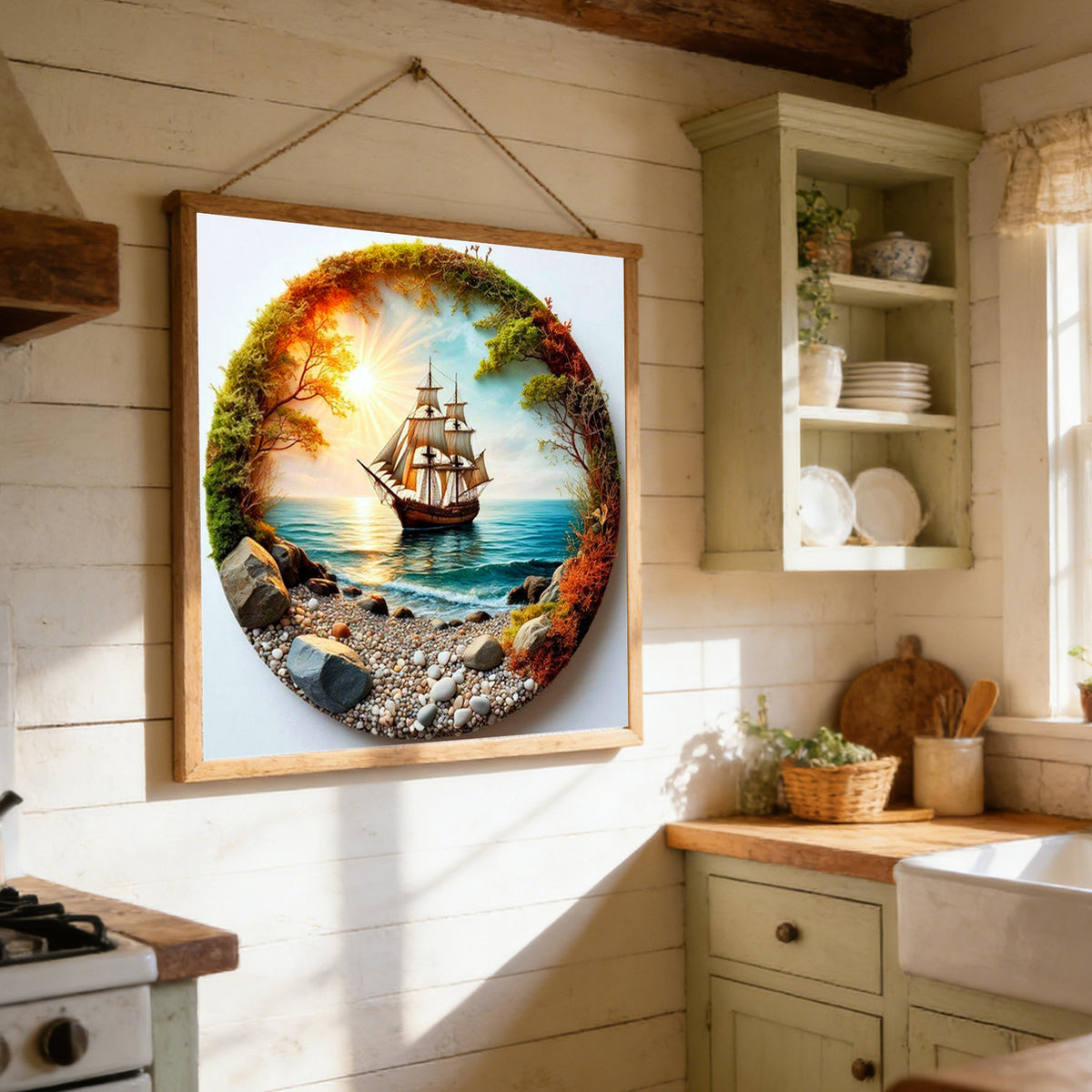 Segelboot im Morgenlicht - Vollständiges 14CT Stempel-Kreuzstichset 30x30CM - Huacan