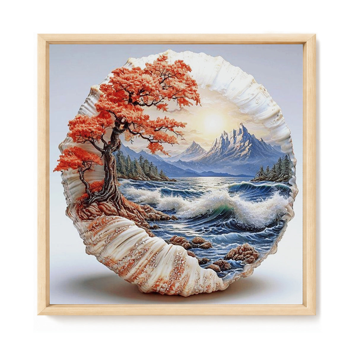 Berge und Meer in einer Muschel - Vollständiges 14CT gestempeltes Kreuzstich-Set 30x30CM - Huacan