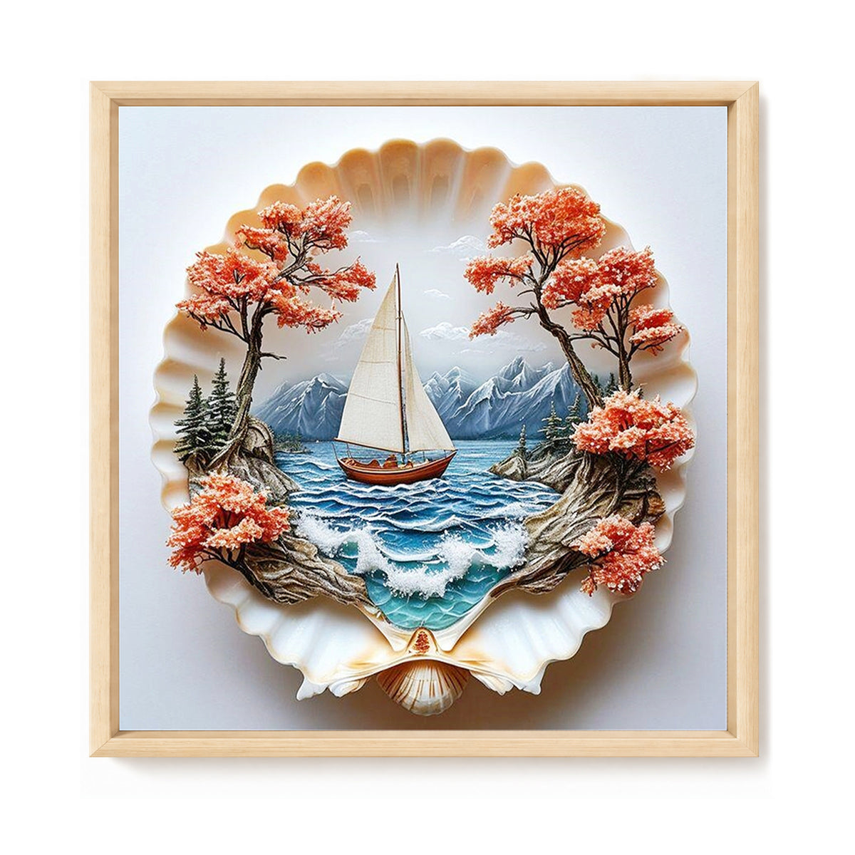 Muschel-Segelboot – Vollständiges 14CT gestempeltes Kreuzstich-Set 30x30CM – Huacan