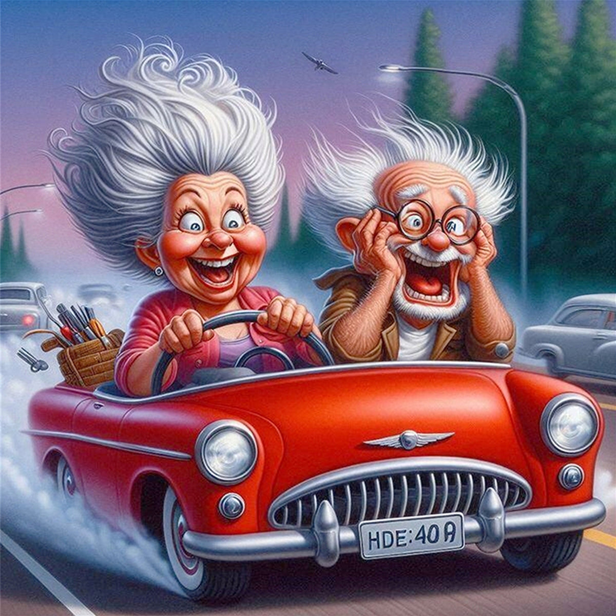 Racing Couple - Full 14CT Stamped Cross Stitch 30x30CM - Huacan