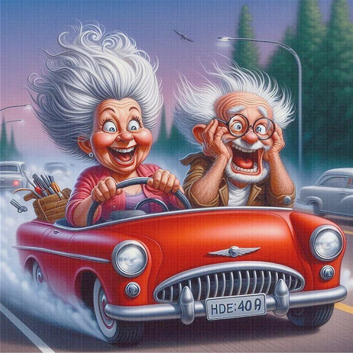 Racing Couple - Full 14CT Stamped Cross Stitch 30x30CM - Huacan