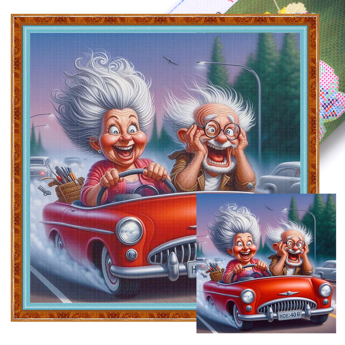 Racing Couple - Full 14CT Stamped Cross Stitch 30x30CM - Huacan