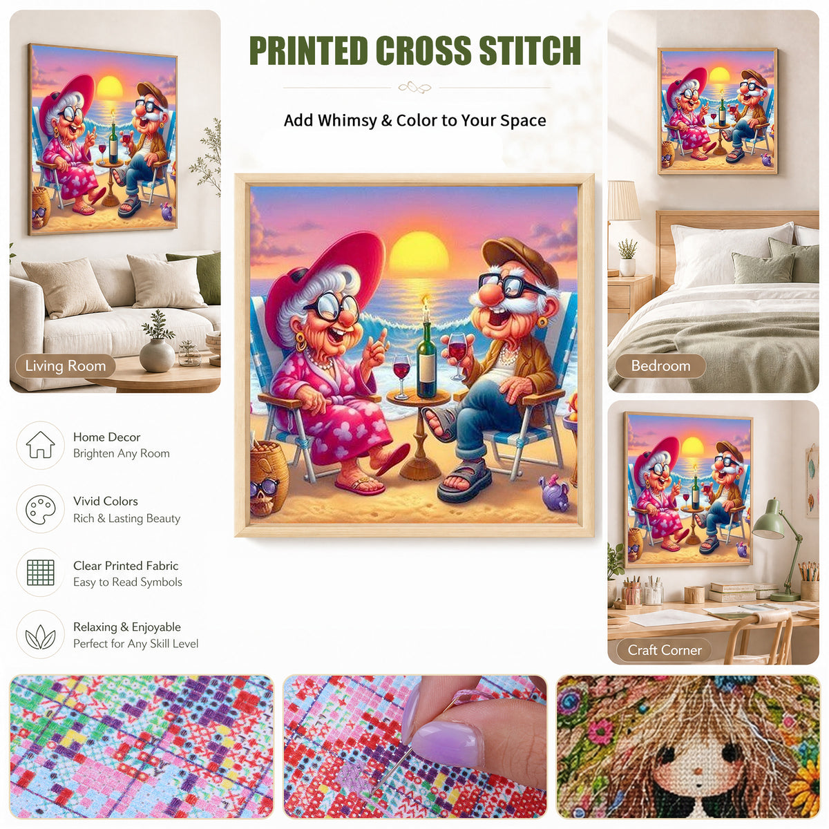 Strand-Sonnenuntergang - Vollständiges 14CT gestempeltes Kreuzstich-Set 30x30CM - Huacan