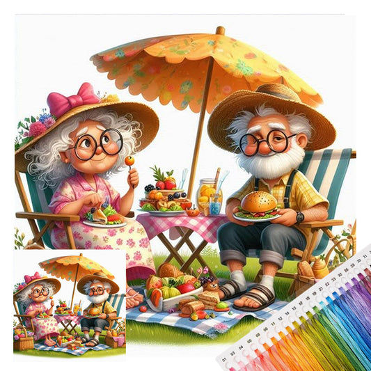Wiesenpicknick – Vollständiges 14CT gestempeltes Kreuzstich-Set 30x30CM – Huacan