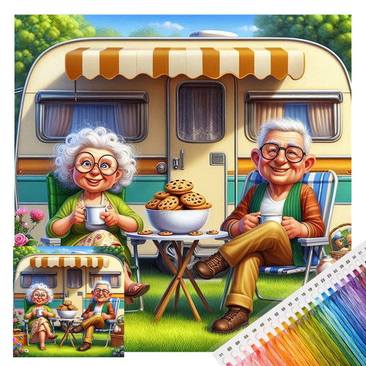 RV Afternoon Tea – Vollständiges 14CT gestempeltes Kreuzstich-Set 30x30 cm – Huacan
