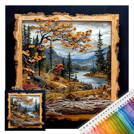 Holzschnitzerei Herbstwaldtal - Vollständiges 14CT gestempeltes Kreuzstich-Set 30x30CM - Huacan