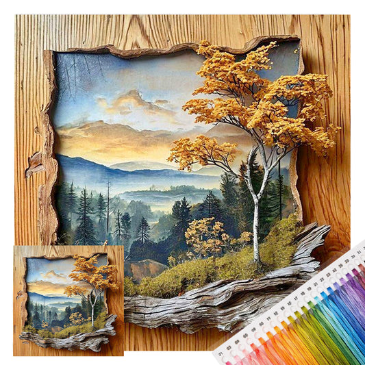 Reliefschnitzerei Dämmerungs-Bergwald - Vollständiges 14CT gestempeltes Kreuzstich-Set 30x30CM - Huacan