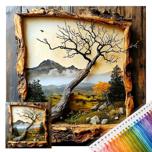 Deadwood Mountain Holzschnitzerei - Vollständiges 14CT gestempeltes Kreuzstich-Set 30x30CM - Huacan