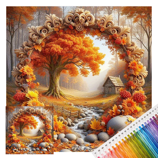 Märchenhafter Herbstbogen - Vollständiges 14CT gestempeltes Kreuzstich-Set 30x30CM - Huacan