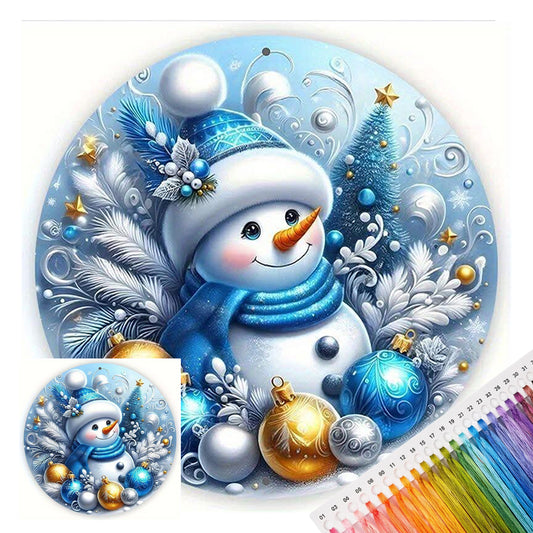 Blau & Gold Weihnachts-Schneemann - Vollständiges Stempel-Kreuzstich-Set 25x25cm - Huacan