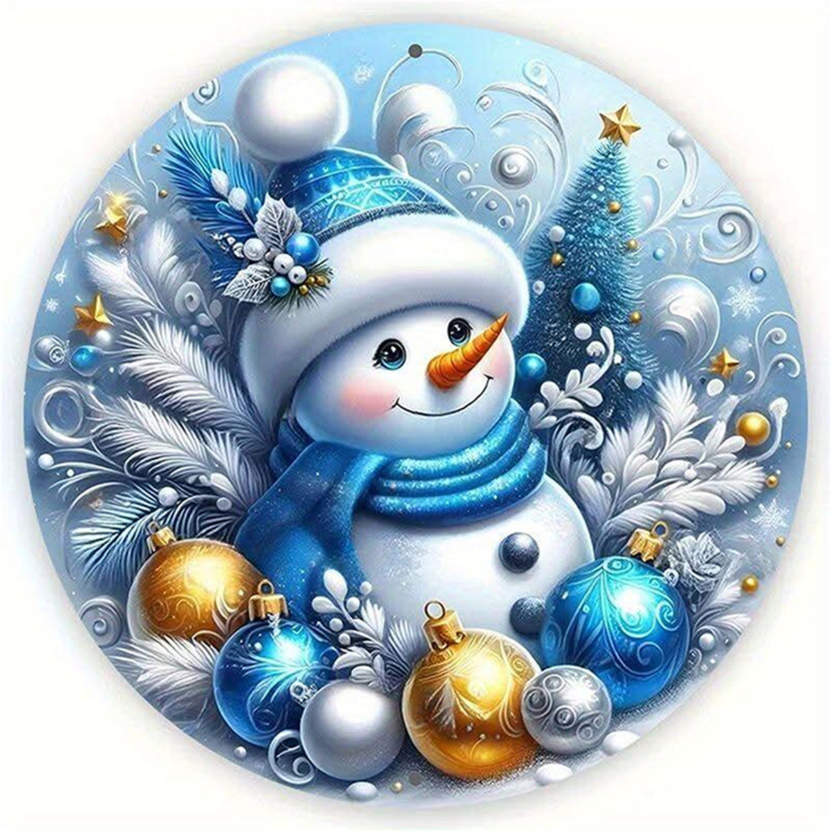 Blau & Gold Weihnachts-Schneemann - Vollständiges Stempel-Kreuzstich-Set 25x25cm - Huacan