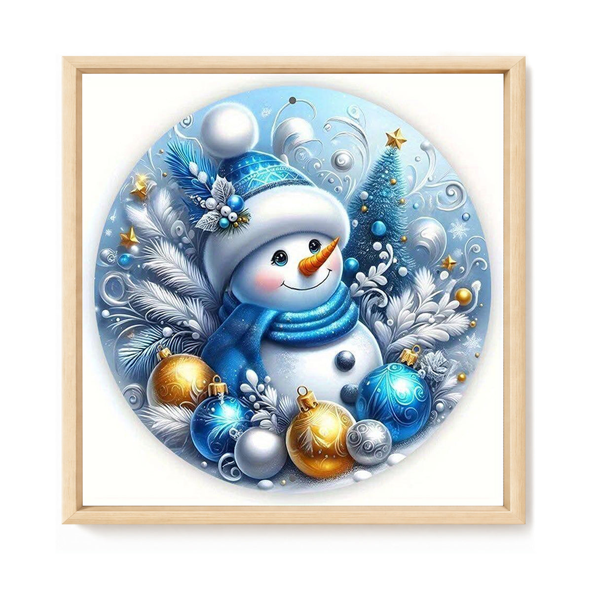 Blau & Gold Weihnachts-Schneemann - Vollständiges Stempel-Kreuzstich-Set 25x25cm - Huacan