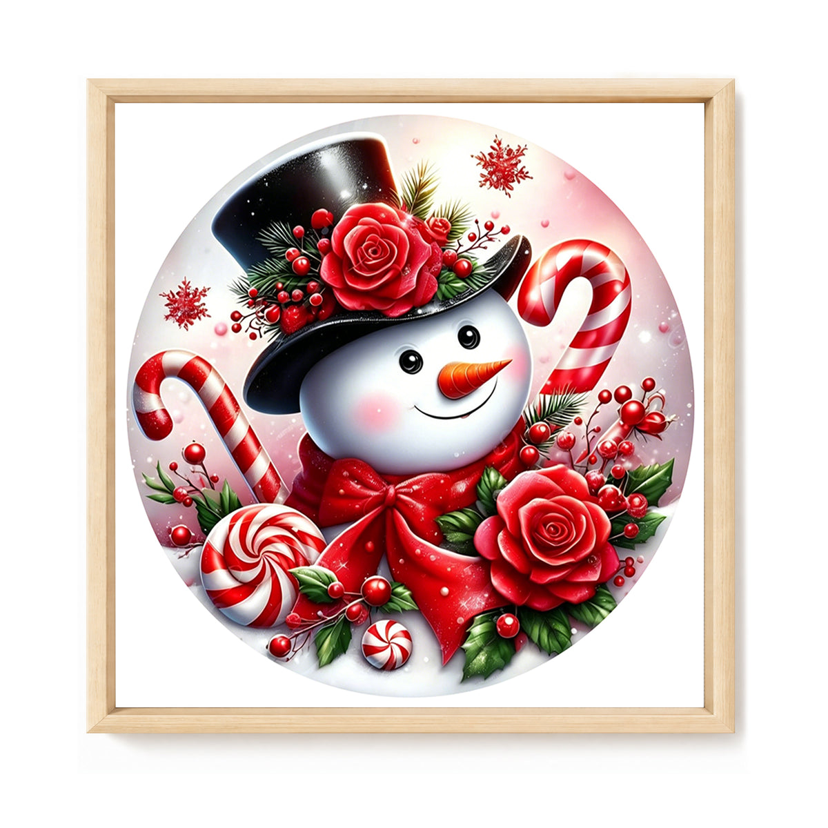 Red Rose Candy Snowman - Full Stamped Cross Stitch 25x25CM - Huacan
