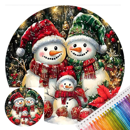 Schneemann-Familie – Vollständiges gestanztes Kreuzstich-Set 25x25 cm – Huacan