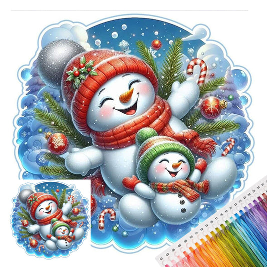 Rot & Blau Eltern-Kind-Schneemann - Voll gestempeltes Kreuzstichset 25x25CM - Huacan