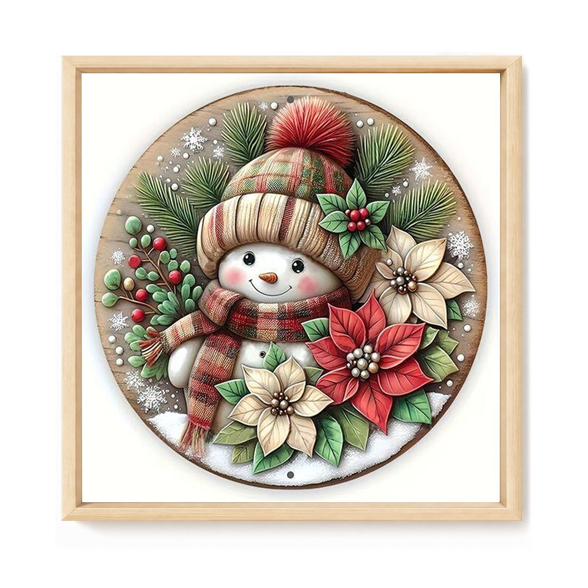 Plaid Floral Snowman - Full Stamped Cross Stitch 25x25CM - Huacan