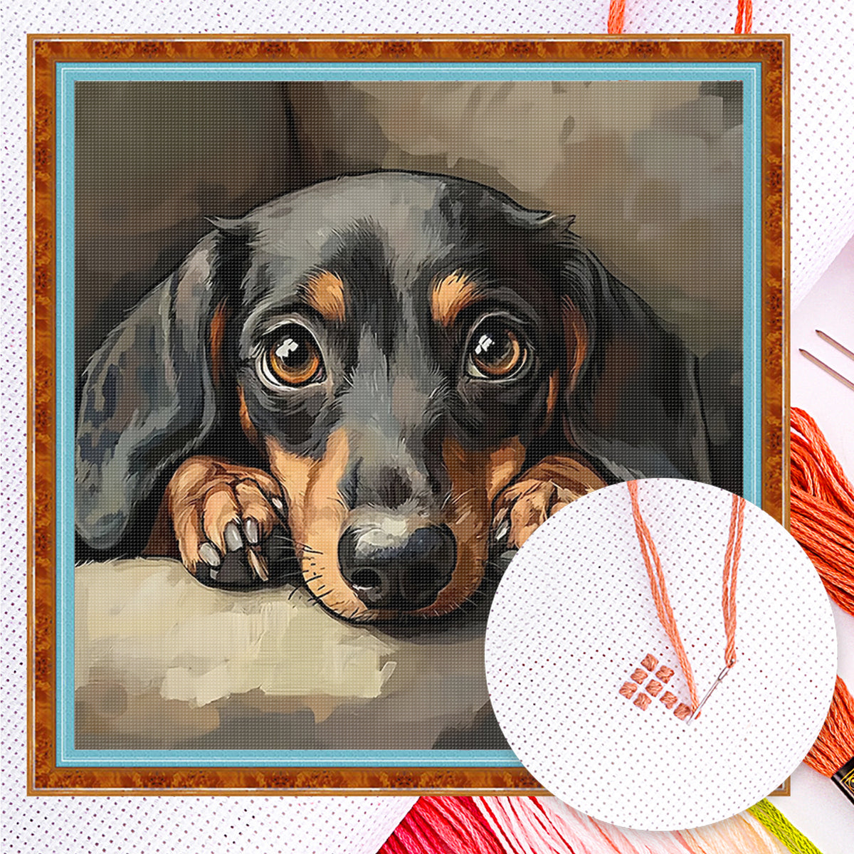 Dachshund-Dog - Full 14CT Counted Cross Stitch 40*40CM - Yishu