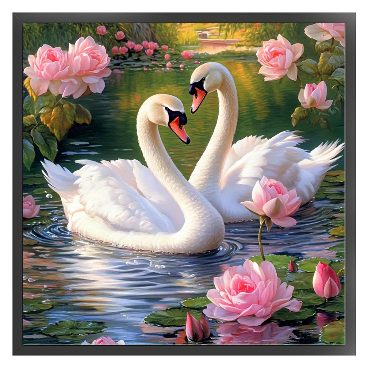Schwäne und Lotus - Vollständiges 14CT gezähltes Kreuzstichset 40*40CM - Yishu