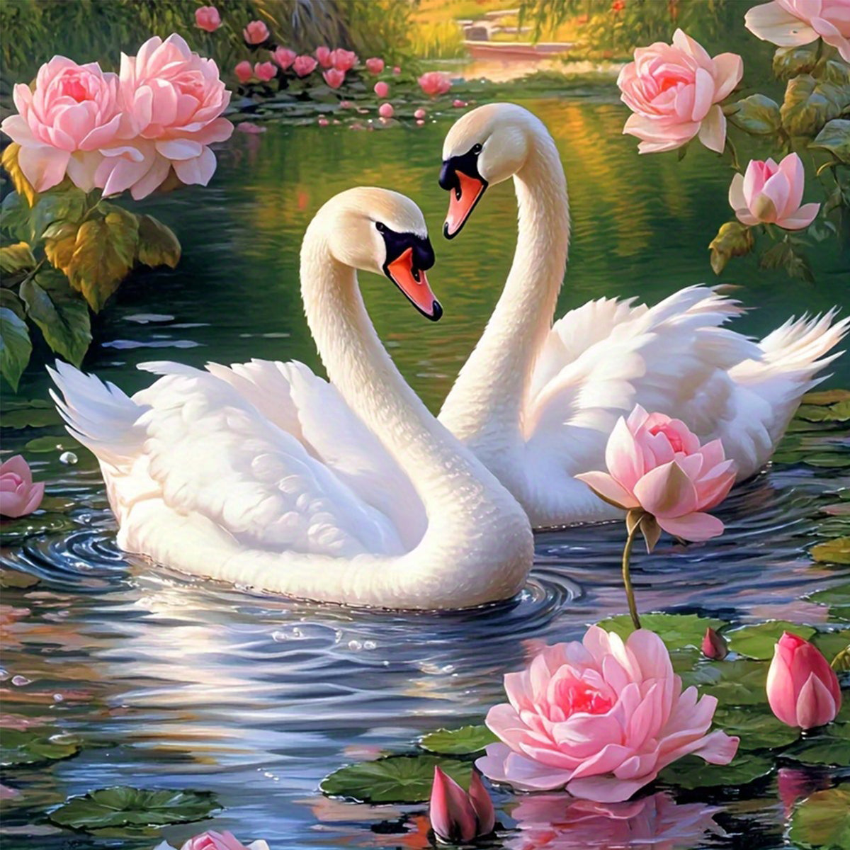 Schwäne und Lotus - Vollständiges 14CT gezähltes Kreuzstichset 40*40CM - Yishu