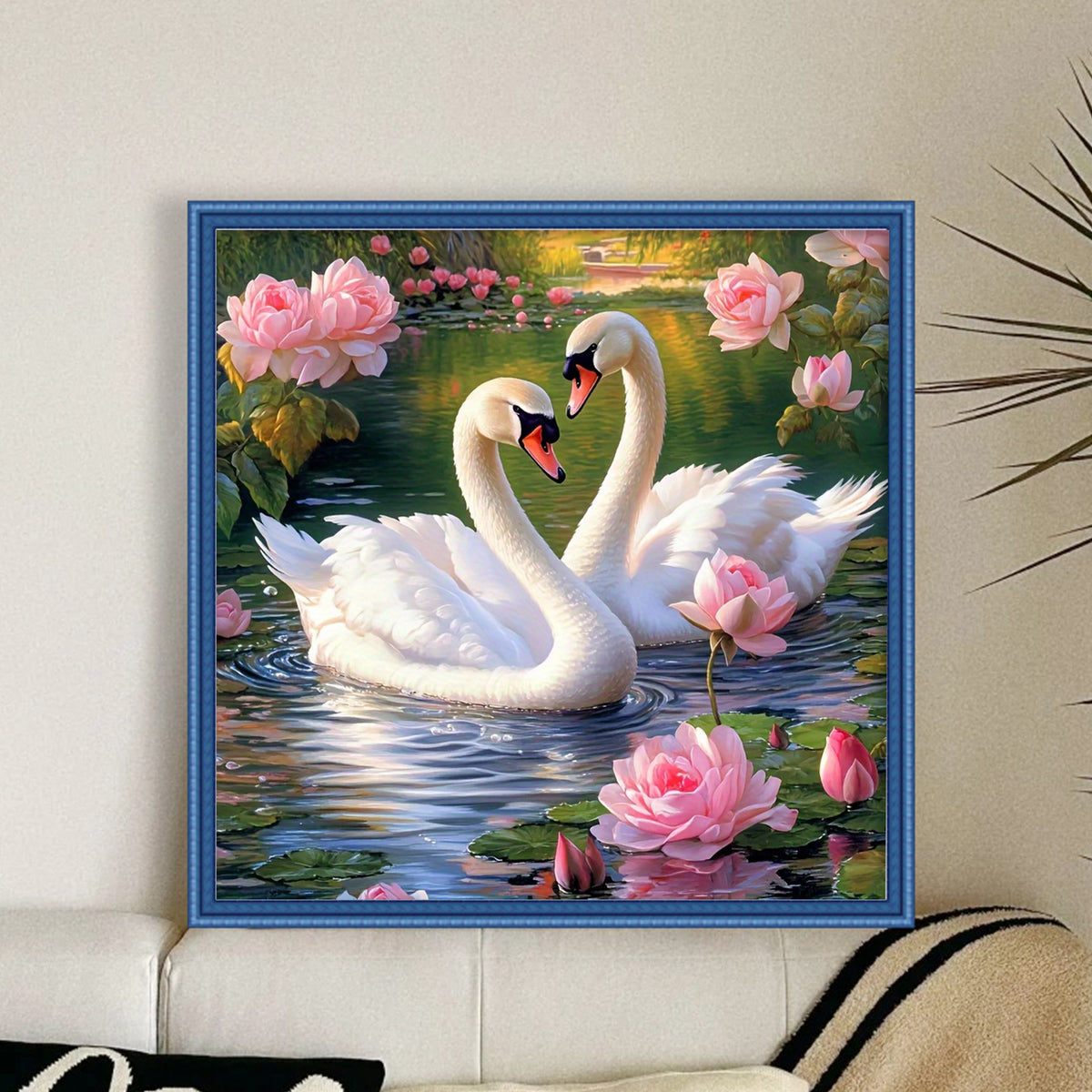 Schwäne und Lotus - Vollständiges 14CT gezähltes Kreuzstichset 40*40CM - Yishu