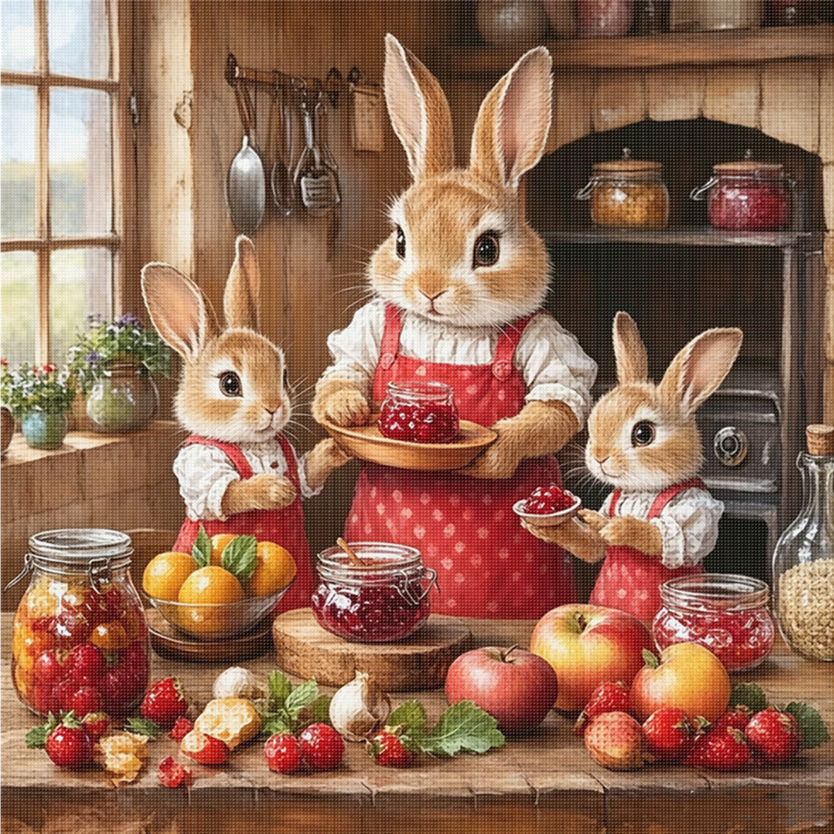 Hasenfamilie - Vollständiges 14CT gezähltes Kreuzstichset 40*40CM - Yishu