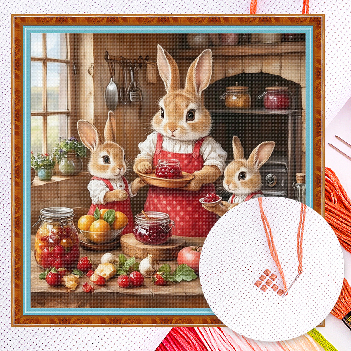 Hasenfamilie - Vollständiges 14CT gezähltes Kreuzstichset 40*40CM - Yishu