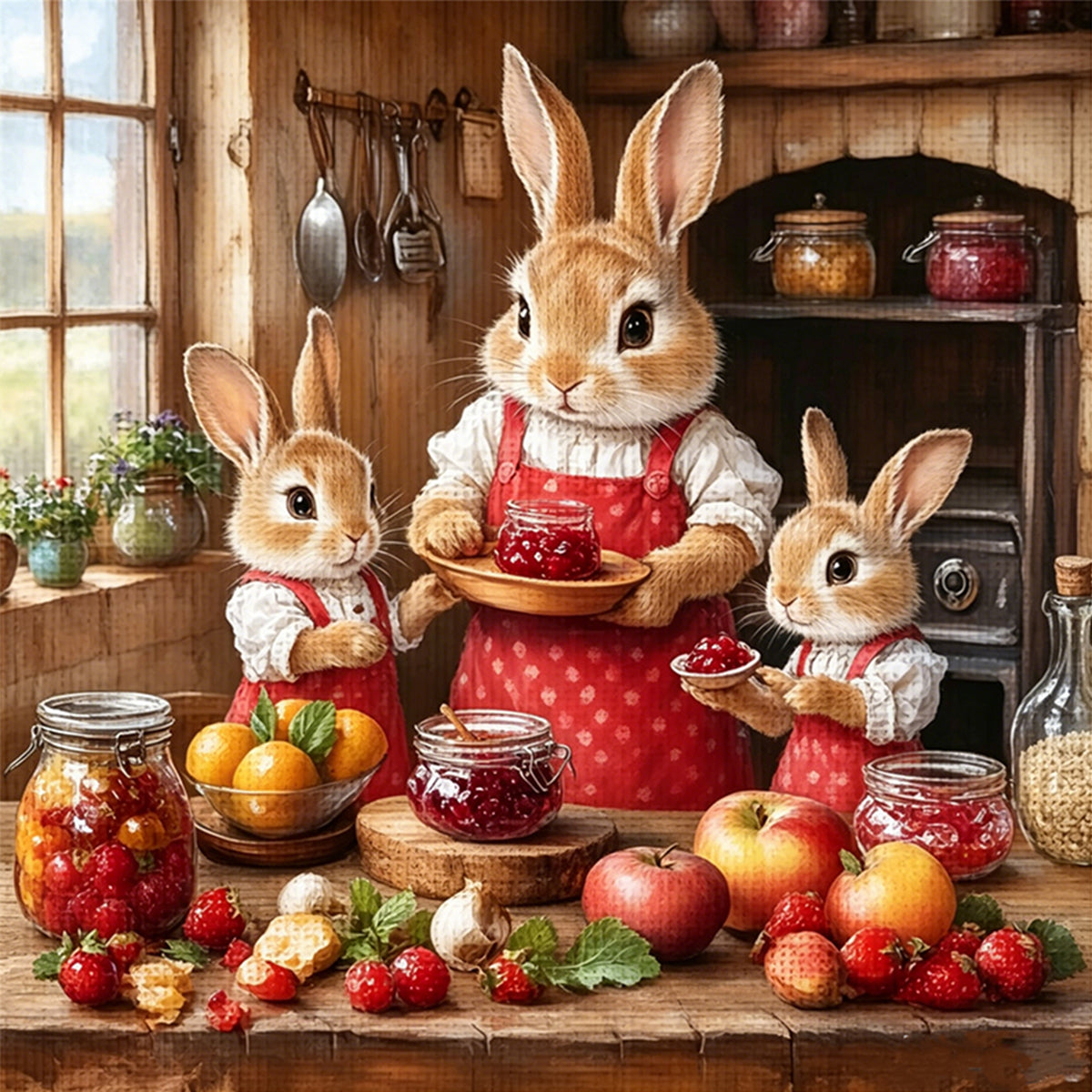 Hasenfamilie - Vollständiges 14CT gezähltes Kreuzstichset 40*40CM - Yishu