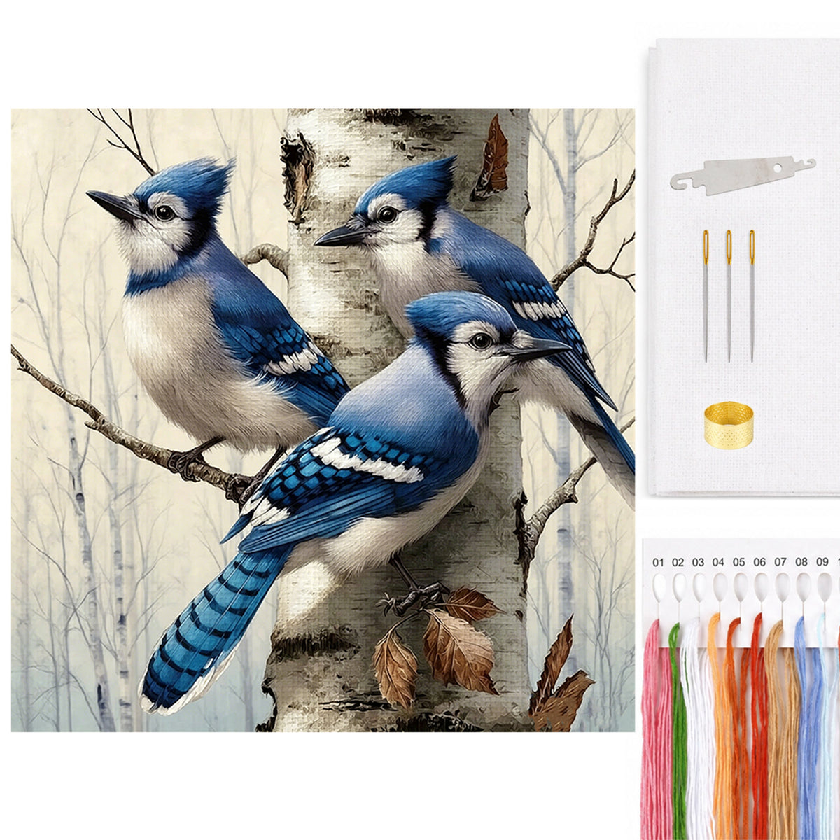 Blue Jays - Full 14CT Counted Cross Stitch 40*40CM - Yishu